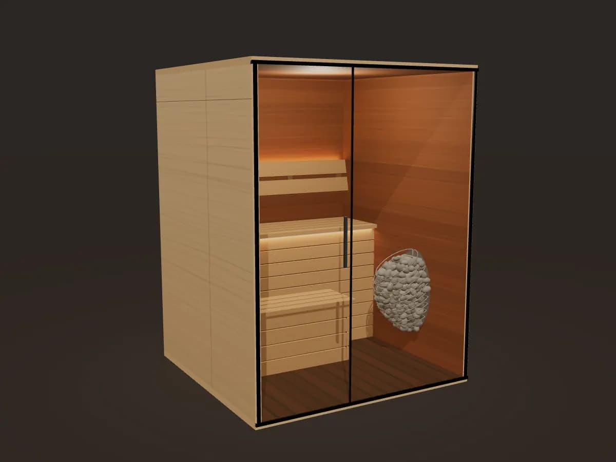 3Dで描いた屋内サウナの設計イメージ